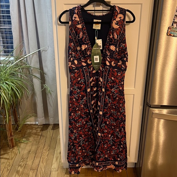 ‼️DELETING FRIDAY‼️Farm Rio boho floral scarf navy blue midi dress - NWT - Picture 3 of 8